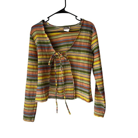 Earthbound Trading Co Rainbow Striped Tie Front Top Size M Boho Y2K - Picture 1 of 7
